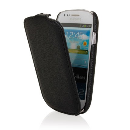 Samsung i8190 Galaxy S3 III Mini Genuine Leather Flip Case Cover Black maks