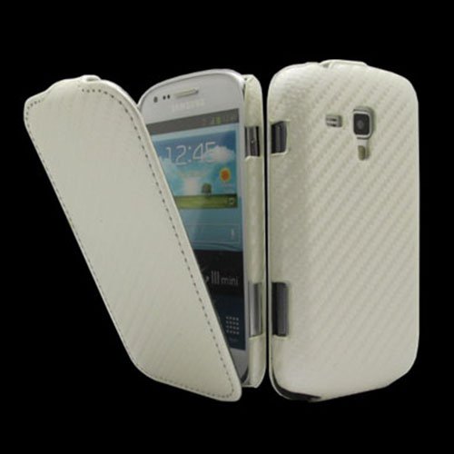 Samsung S7560/S7562/S7580/S7390 Galaxy Trend/Galaxy/Duos/Plus Carbon Leather Flip Case Cover White maks