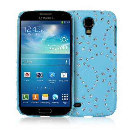 Samsung Galaxy S4 i9500/i9505 Flowers Crystal Studs Leather Back Case Cover maks