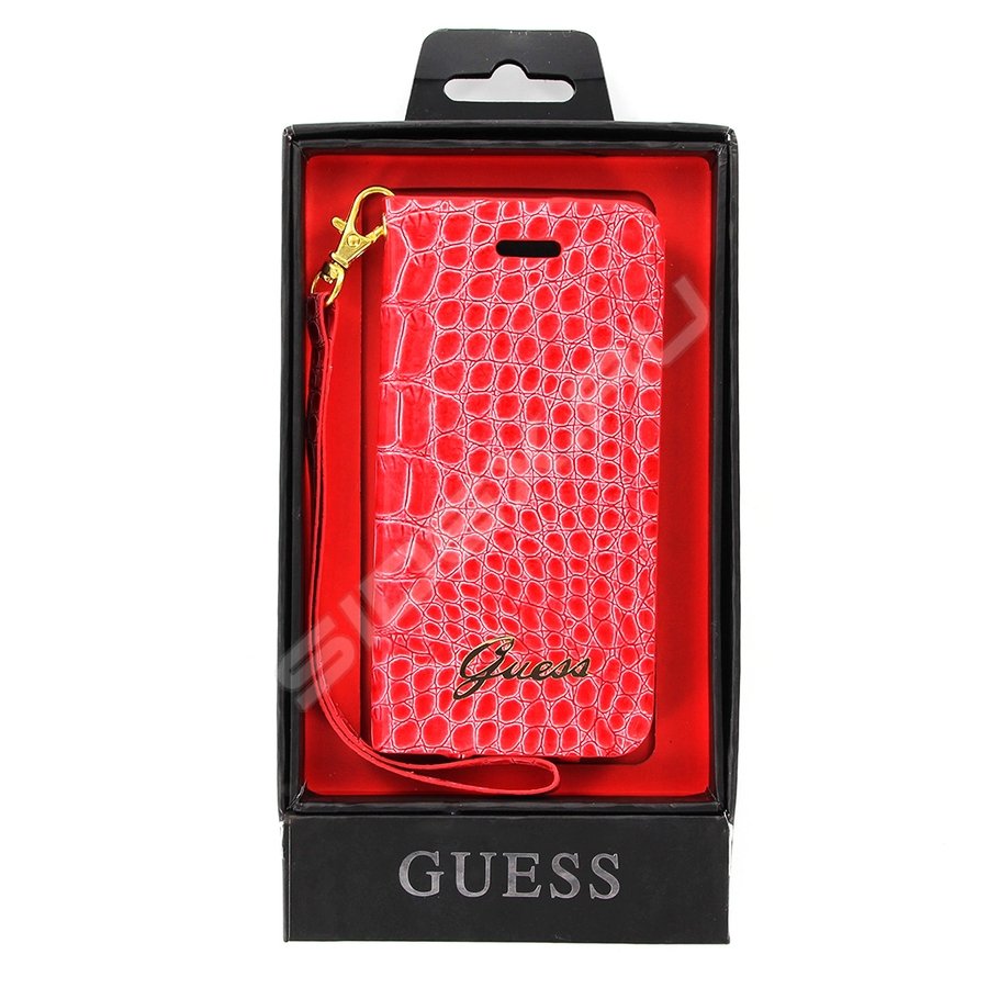 Apple iPhone 5/5S Original Guess Luxury Croco Leather Wallet Book Case Cover Red maks