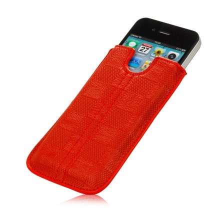Apple iPhone 4/4S Checkered Net-Style Design Leather Pouch Case Red maks