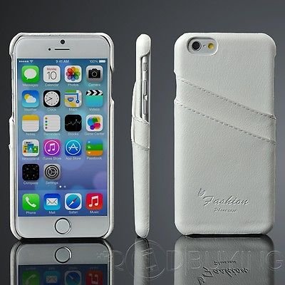 Apple iPhone 6/6S 4.7 Genuine Real Leather Slot Card Back Case Cover White maks