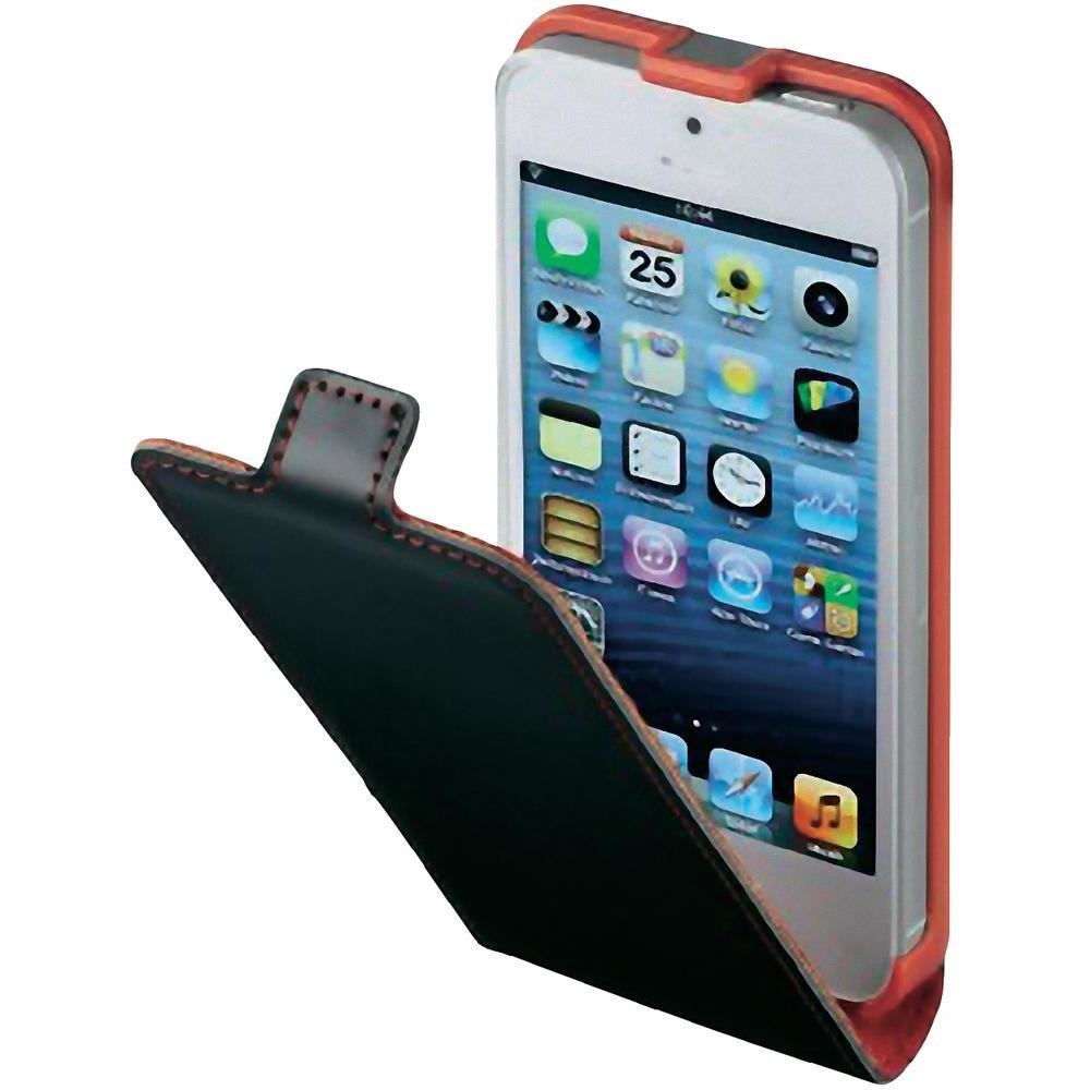 Apple iPhone 5/5S Real Leather Hama Flip Guard Case Cover Mobile Phone Window Black Red maks