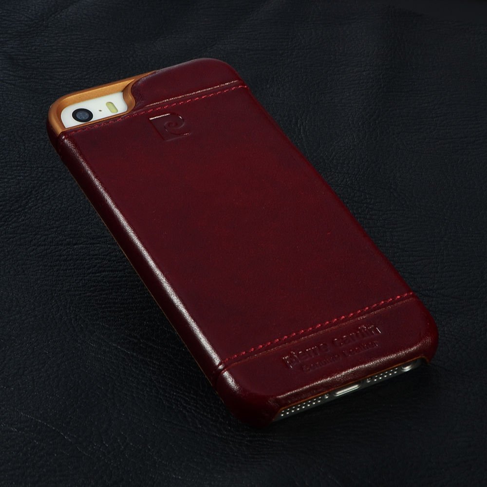 Apple iPhone 5/5S PIERRE CARDIN Genuine Leather Cover Hard Back Case Cover Red Brown maks