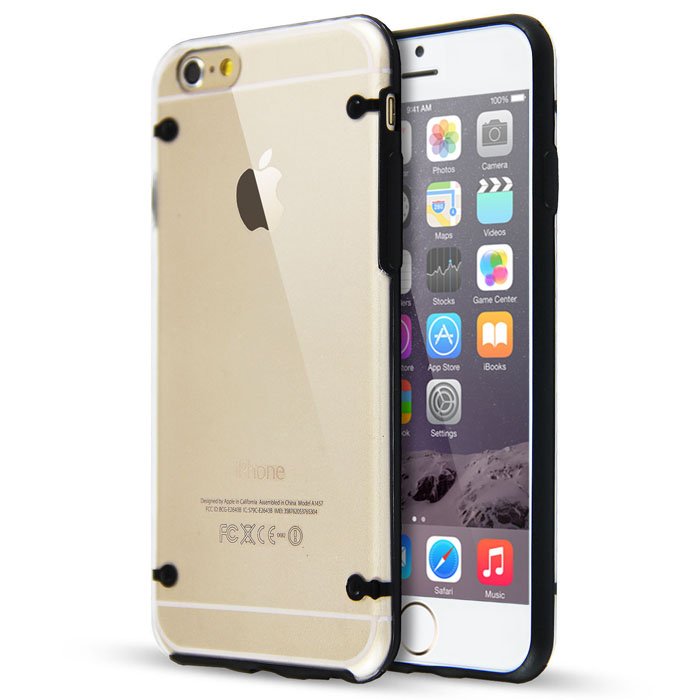 Apple iPhone 6 Glow Rubber Gel Ultra Thin Clear Case Cover Black maks