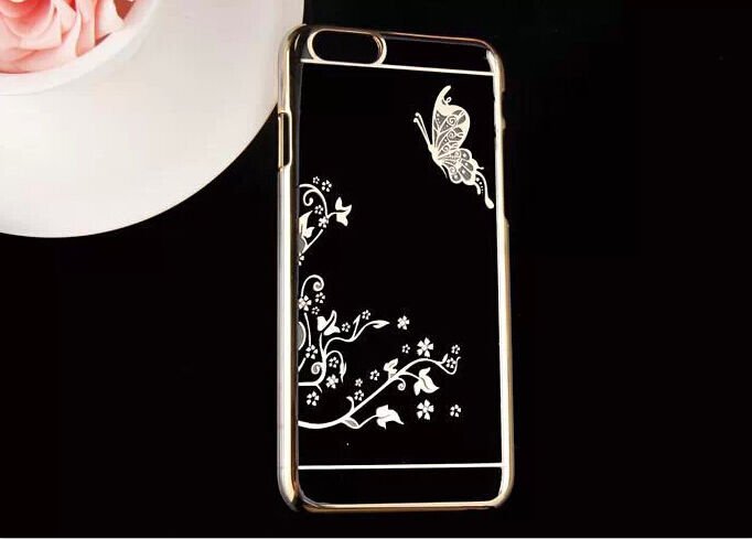 Apple iPhone 6/6S 4.7 Gold Butterfly Stylish Clear Crystal Diamond Transparent Back Hard Case Cover maks vāciņš