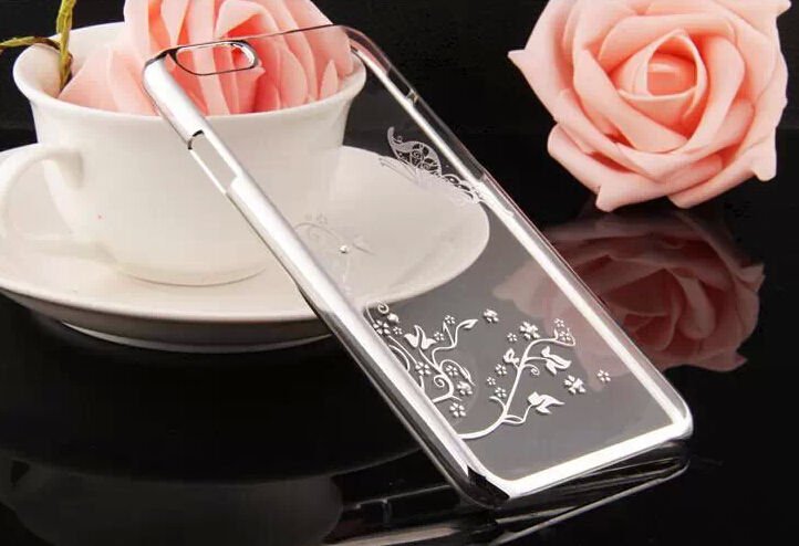 Apple iPhone 6/6S 4.7 Silver Butterfly Stylish Clear Crystal Diamond Transparent Back Hard Case Cover maks vāciņš  