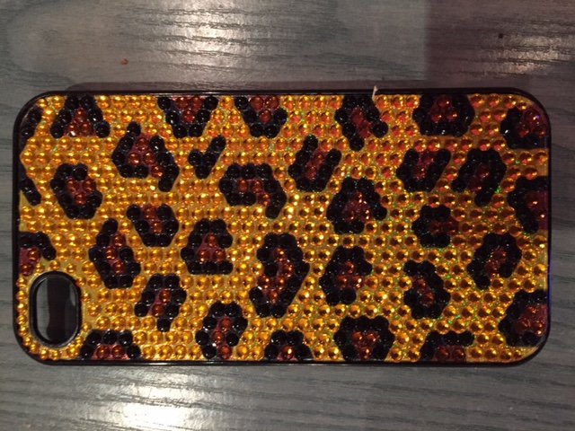 Apple iPhone 4/4S Diamond Swarovski Amber Leopard Back Case Cover maks vāciņš