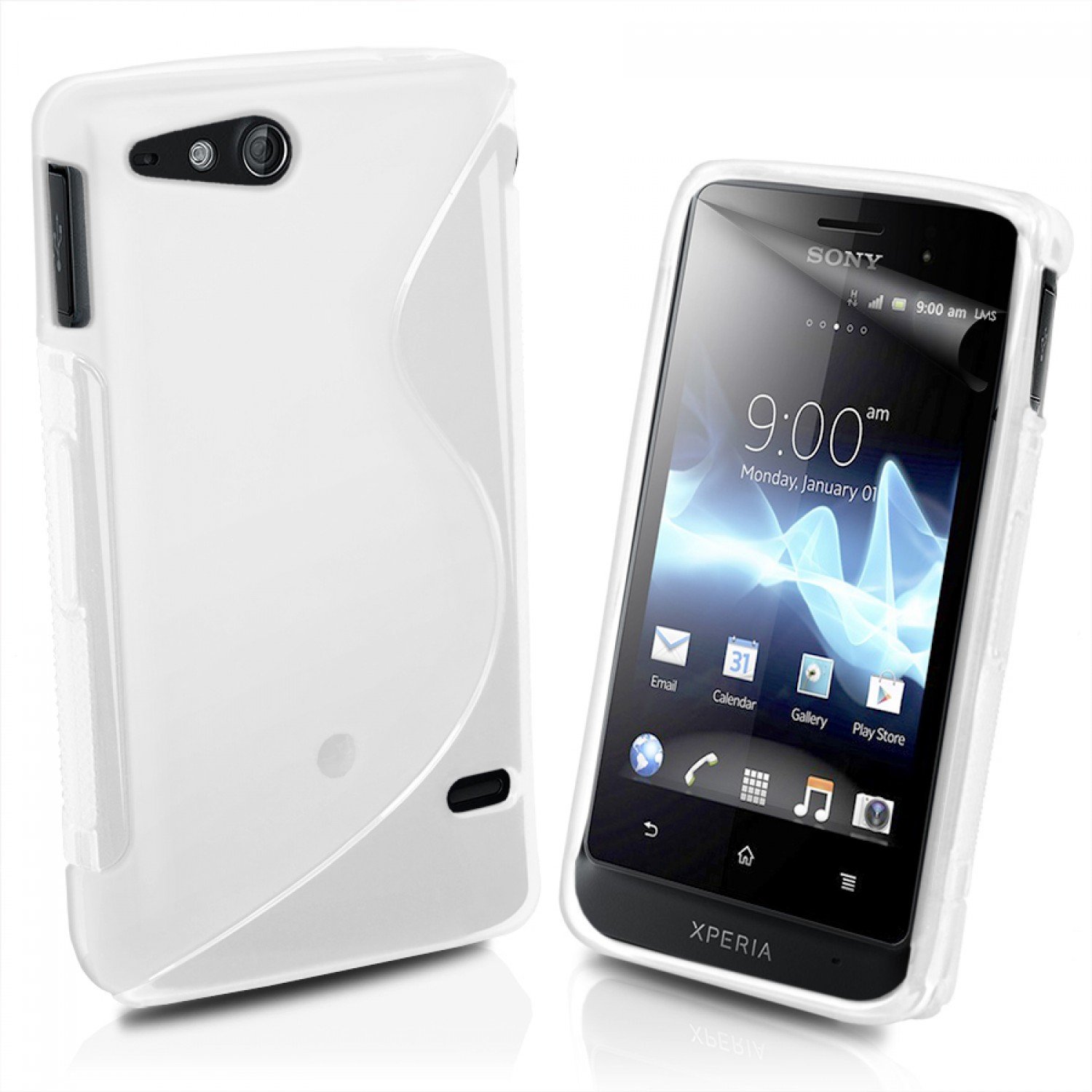 Sony ST27i Xperia Go S Line Silicone Back Case Cover Bumper White maks 