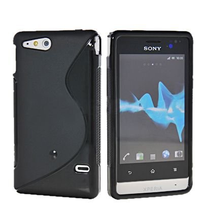 Sony ST27i Xperia Go S Line Silicone Back Case Cover Bumper Black maks 