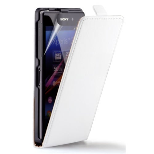 Sony Xperia Z1 Real Genuine Leather Slim Flip Case Cover White maks 