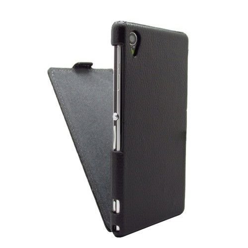 Sony Xperia Z1 Real Leather Slim Flip Case Cover Black maks