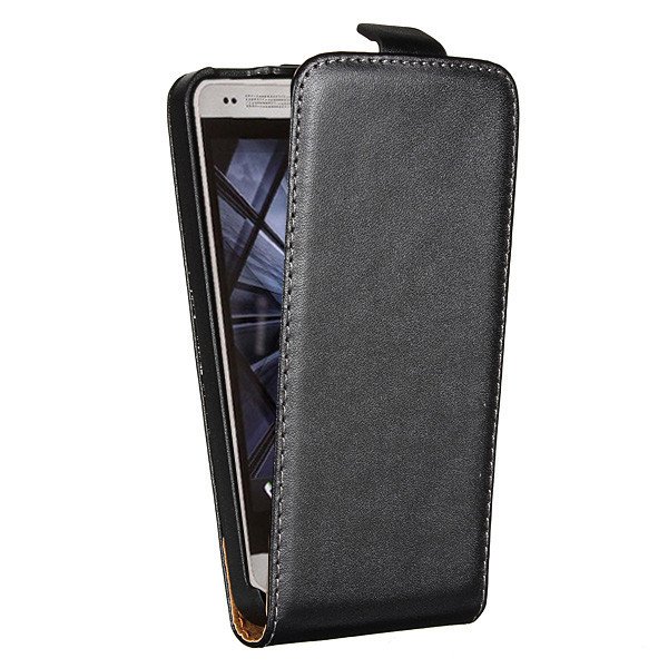 HTC One Mini M4 Real Genuine Leather Magnetic Hard Shell Flip Case Cover Black maks