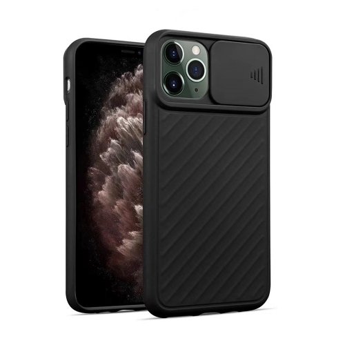 iPhone 12 Mini Silikona Macins ar kameras aizsargu (Melns)