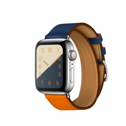 Apple Watch 38/ 40mm Dizaina Ādas Siksniņa (Zila/Oranža)