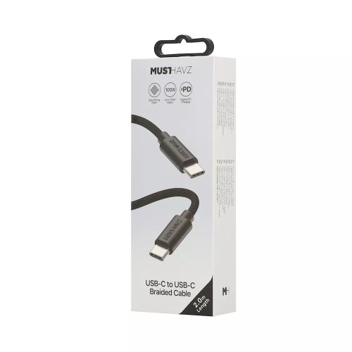 USB-C to USB-C Braided Cable 2.0 m 100W by Musthavz Black