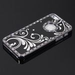 Apple iPhone 5 Luxury Diamond Floral Chrome Aluminum Crystal Back Case Cover Black maks