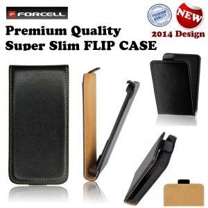 Forcell Slim Flip Case Sony C1505 Xperia E telefona maks vertikāli atverams Melns