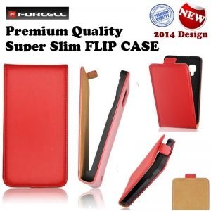 Forcell Slim Flip Case Sony C1505 Xperia E telefona maks vertikāli atverams Sarkans