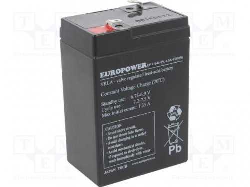 EMU BATTERY 6V 4.5AH VRLA/EP4.5-6 EUROPOWER
