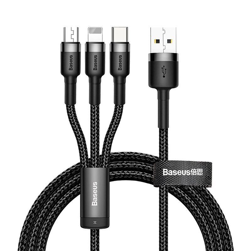 Baseus Rapid 3 in 1 Micro USB Type C Apple Lightning Charger Cable Multi Ports 1.2M Datu kabelis lādētājs