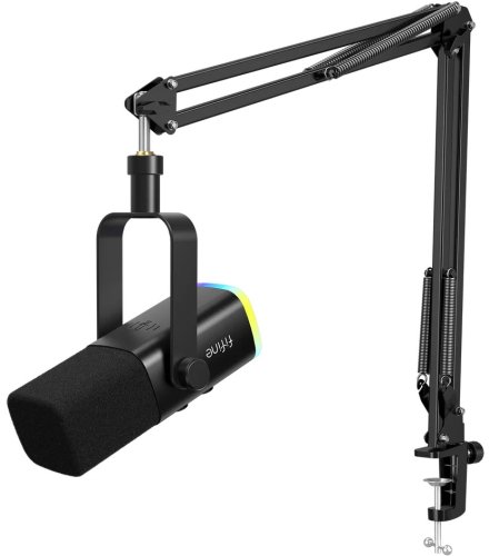 Fifine AmpliGame AM8T Black wired microphone with stand and RGB backlight | USB/XLR