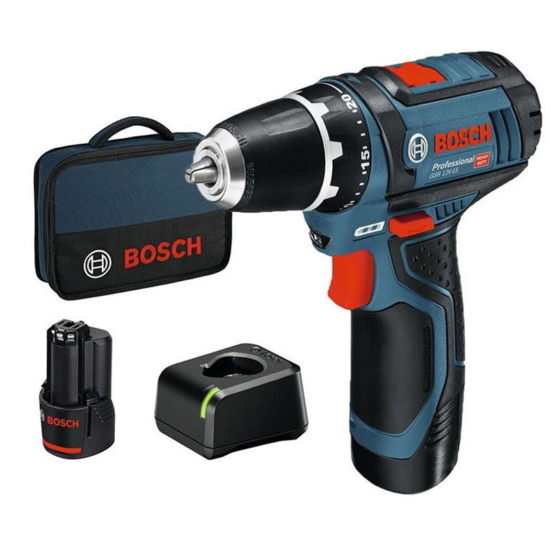 Bosch GSR 12V-15 2x2.0 ah Akumulatora Skrūvgriezis/Urbjmašīna (060186810F) 