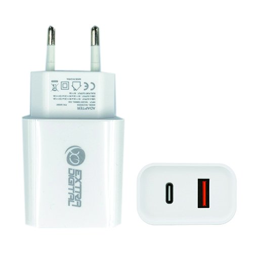Charger EXTRA DIGITAL USB 3.0+ Type C: 220V, 20W, QC3.0+ PD