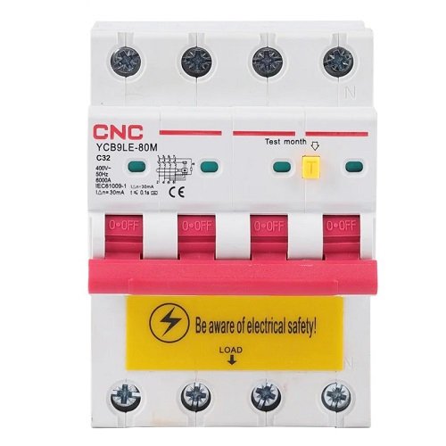 CNC Residual Current Breaker with Over-Current, 4P, 32A, class C, 30mA, 6kA
