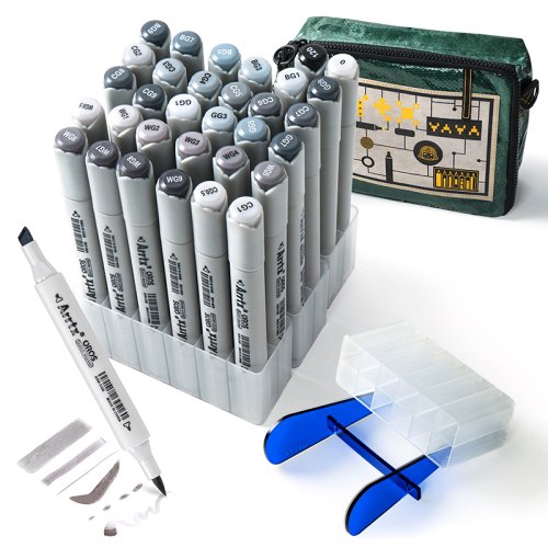 Double-sided Marker Pens ARRTX Oros, 32 Colours, grey tone shade