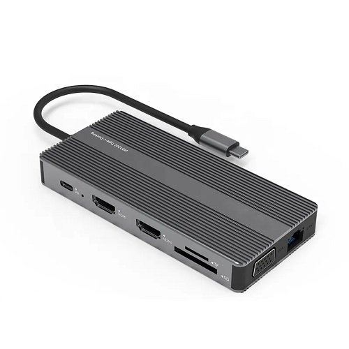 Extra digital Adapter USB Type-C - 2x HDMI, VGA, LAN, 3x USB Type-A, SD, TF, USB Type-C PD100W, Aux