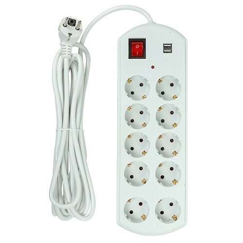 Power plant, llc Extension cord 5m, 10 sockets, 2x USB, with switch