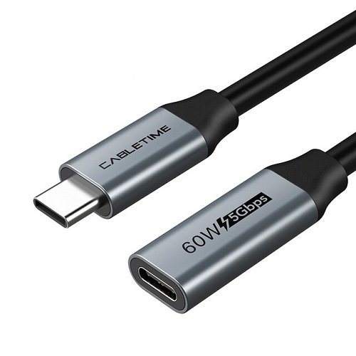 Cabletime Extension Cable USB 3.0 Type-C (M) - USB Type-C (F), 5Gbps, 60W, 4K/60Hz, 0.5m