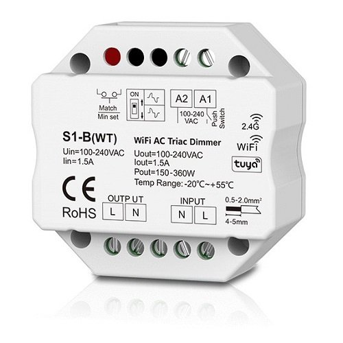 Skydance S1-B(WT) AC Triac Dimmer, Push-Dimm, Tuya, Wi-Fi