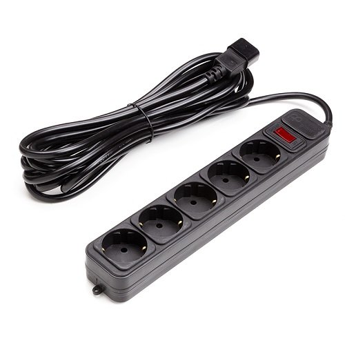 Power plant, llc UPS-Rated Extension Cord 5m, 5 sockets, with switch, black