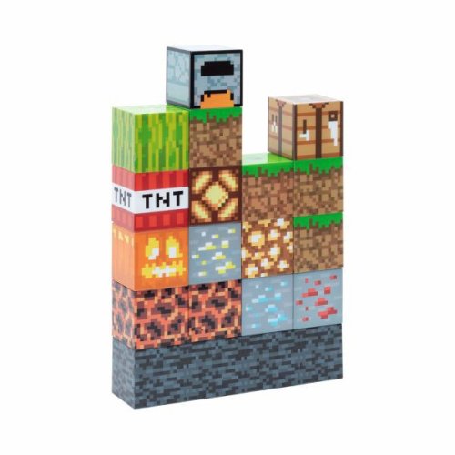 Paladone Minecraft Block Building Light - 16 Sliding Light Blocks and Bed Stone Base