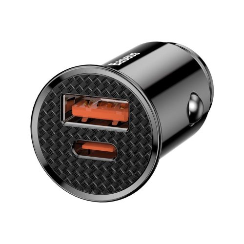 Baseus Car Charger 30W 12-24V USB + USB-C QC4.0+ SCP AFC, black