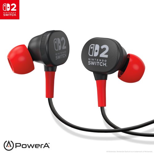 Powera wired earbuds for Nintendo Switch 2 | Black/Red