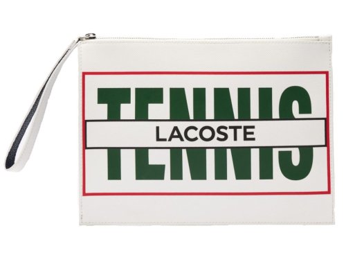 Lacoste Print Canvas Clutch - white/green