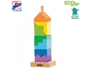 Woody 91102 Attīstoša krāsaina Eko koka Torņu piramīda - konstruktors (9gab.) bērniem no 2 gadi + (9x26сm)